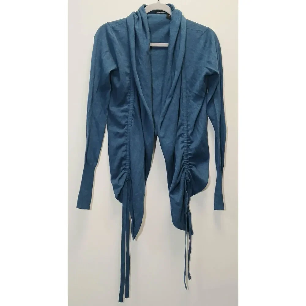 Moda int womens small cobalt blue cotton cashmere sweater cardigan ruched